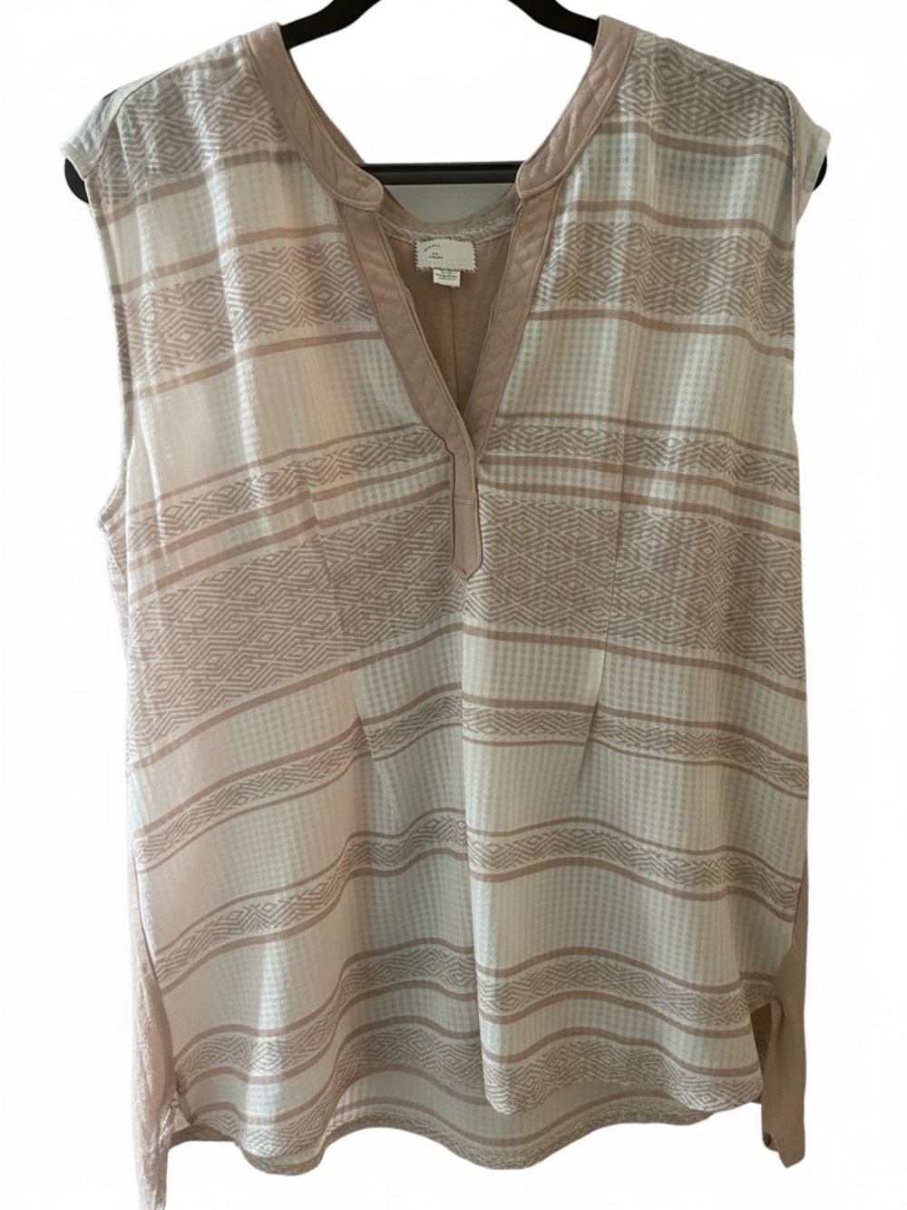Anthropologie Postmark Striped Sleeveless Split-Neck Top in Beige and Cream